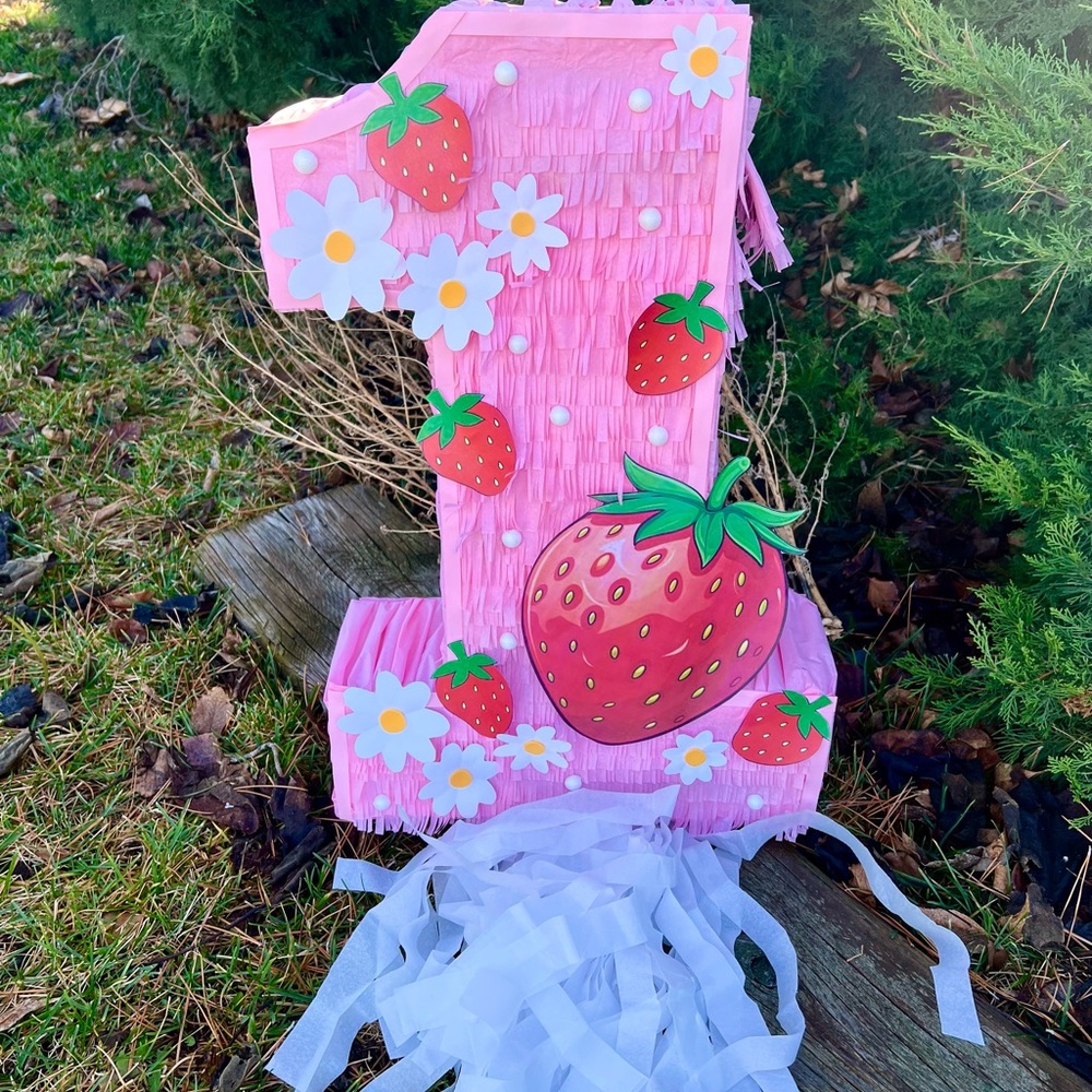 Pink Strawberry Number One Piñata for Kids
